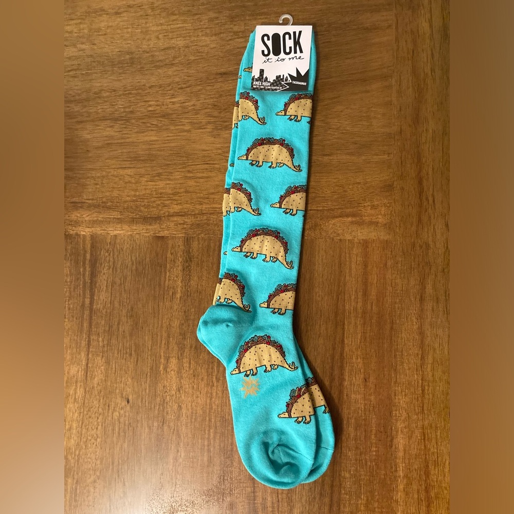 Sock It To Me Knee High Tacosaurus Socks Turquoise Taco Dinosaur Knee-High Socks